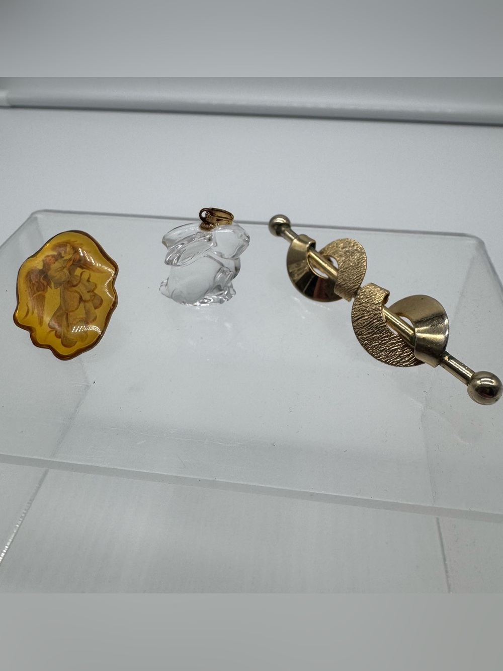 Vintage Brooch & Rabbit Pendant Bundle Gold Tone Lucite Jewelry Lot